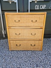 Vintage Rattan Bamboo Wicker 3-Drawer Chest of Drawers Bohemian Mid-Century