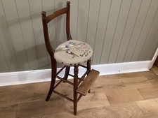 Original Victorian Child’s High Chair with Reupholstered Tapestry Seat .