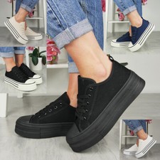 Canvas Trainers Shoes Platform Sneakers Ladies Gym Pumps Comfy Heel Womens Sizes