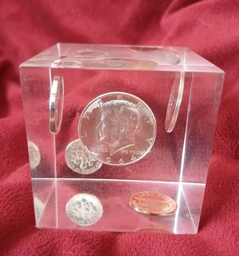 Lucite paperweight cube five - paperweight,
