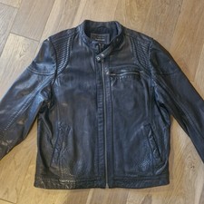 Men's River Island Black Genuine Leather Jacket Size XXL RRP £150 biker