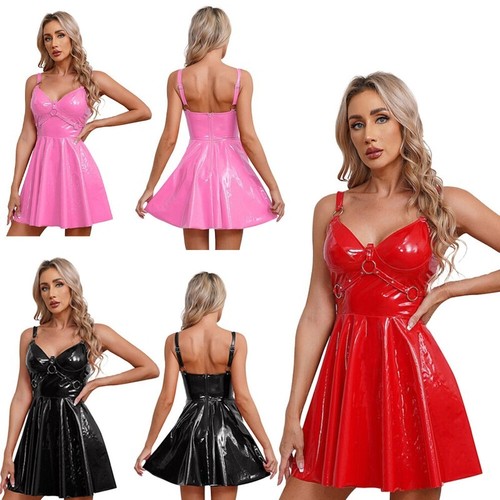 Women pleated latex dress - pleated,