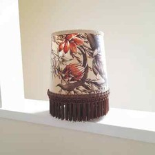 60s Vintage Lampshade Lightshade Retro Brown & Orange Floral Bird Fabric Fringe