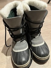 SOREL Ladies Caribou Shale Grey Nubuck Leather Waterproof Snow Boots
