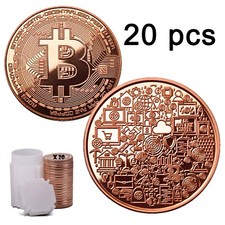 20 x 1 oz Bitcoin Icon Copper Round Challenge Coin Crypto Cu 999 Fine Bullion