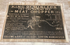 King of Mincers Meat Chopper Gorton Advertising Advert Sign on Wood 1889