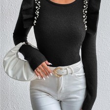 Black Sweater with Pearl and