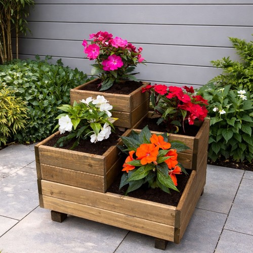 Wooden tiered planters plant - wooden,