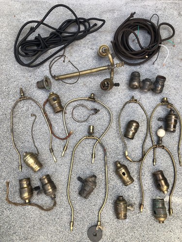 Lot antique lamp parts sockets - lot,