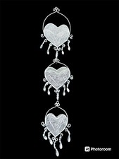 Vintage 1970's Ivory Coated Metal Mesh Scroll Graduating Hearts Hanging Baskets