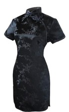 UK Black Cherry Blossom Chinese Short Evening Party Dress Qipao Cheongsam