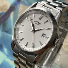 Rotary Watch Mens White Dial Date Swiss Quartz All Steel 35mm Case