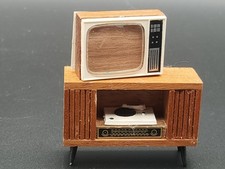 Doll's House Collectable Furniture Retro Media Unit Tv Record Player 