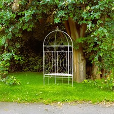 Sage Green Steel Garden Arbour; Lattice Design; Decorative Outdoor Seat Arch