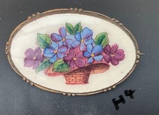 Vintage Ceramic Flower Bouquet Oval Dainty Brooch