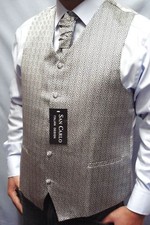 NEW MEN`S SILVER WEDDING WAISTCOAT SET(Geometric Design)
