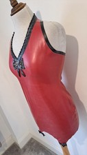 WESTWARD BOUND - Red & Black Miss D'Lite Suspender Latex Rubber Dress Size 12/14