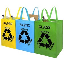 Recycling Carry Bags Set of 3 Reusable Recycle Waste Sorting Bin Sack Handle