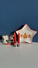 Christmas Homeware Bundle Gingerbread Man Plate Mini Candle Sticks Salt Pepper