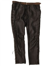 VINTAGE Mens Straight Leather Trousers W33 L31 Black Leather NV06