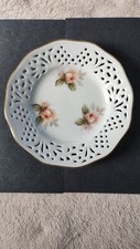 Vintage Porcelain Filigree Plate Schumann Arzberg Bavaria Pink Rose Decoration 