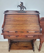 Edwardian Writing Desk Bureau Tambour Roll Top 1910 Oak Delivery Available