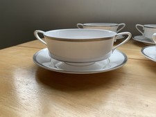 Spode Silver Eternity Soup Bowls and Saucers Set of 6