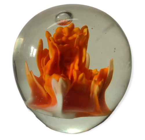 Orange art glass paperweight - orange,