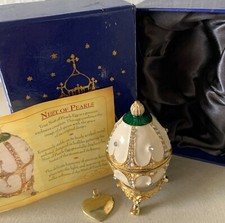 FABERGE INSPIRED ENAMELED EGG NEST OF PEARLS WITH CRYSTALS BOXED ATLAS EDITIONS