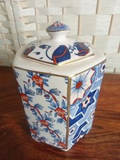 VINTAGE MASON'S HANDPAINTED 'APPLIQUE' JAR & LID Blue HEXAGONAL IRONSTONE 