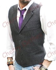 MENS WAISTCOAT WAISTCOATS - WOOL BLEND TWEED  VEST JACKET GILET FORMAL CASUAL 