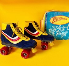 Disco Roller Skates UK 8 Mens Blue Yellow Red Suede Vintage 1970s Retro
