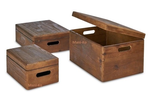 Brown wooden boxes handles lid - brown,