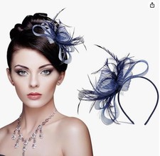 womens navy blue fascinator headband for special occasions
