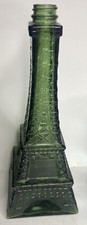 EIffel Tower Shaped Glass Liquor Bottle Dark Green 13 In