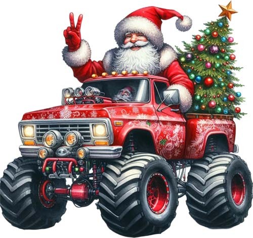 Christmas monster truck - truck, santa