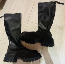 Black Faux Leather Chunky Knee High combat punk goth gothic Boots 7 brand new 