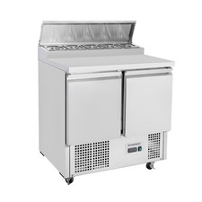 Bench Fridge Saladette 2 Door Stainless Steel Prep Counter Storage Deep Diami...
