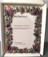 Past Times Pink Butterflies Enamel Picture Frame Victorian Style 4 x 6" Photo