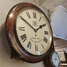 Antique Fusee GRV Ingram Bros London 12” Wall School Station Rail Clock Ticking