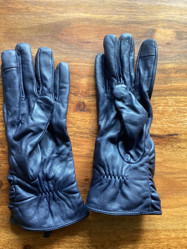Genuine leather blue gloves