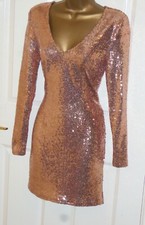 Jane Norman rose gold party sequin stretch mini bodycon dress size 16