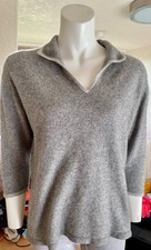 Johnston's-mid grey with lighter trim 100% CASHMERE OPEN NECK JUMPER 40" chest