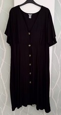 LINDEX • Button Front Summer Dress • Short Sleeve • V-Neck • Black • XL • VGC