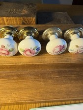 Vintage Ceramic Drawer Knobs Floral Hand Painted Set Of 4