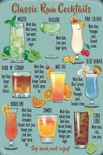 Rum cocktails menu recipe - rum,