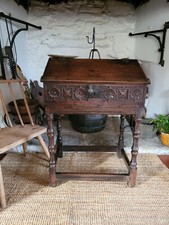 Superb Early Carved Oak Bible Box On Stand 