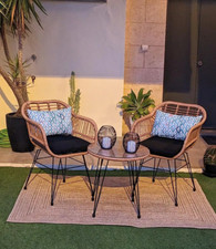 Conservatory Bistro Set Wicker Rattan Patio 2 Seater Metal Chair Coffee Table 3p