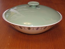Vintage White Mist Ridgway Fanfare Vegetable Tureen Dish Bowl Green Lid 23cm Dia