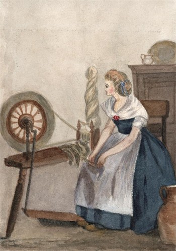 Lady with spinning wheel - spinning,